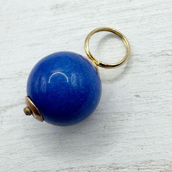 14k Yellow Gold Blue Glass Ball Hoop Earring Enhancer Bead Charm 1.5grams - Picture 1 of 8
